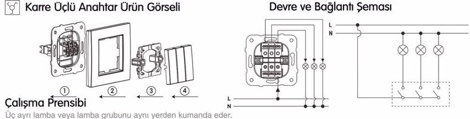 Viko Karre Üçlü Anahtar Beyaz (Çerçeve Hariç)